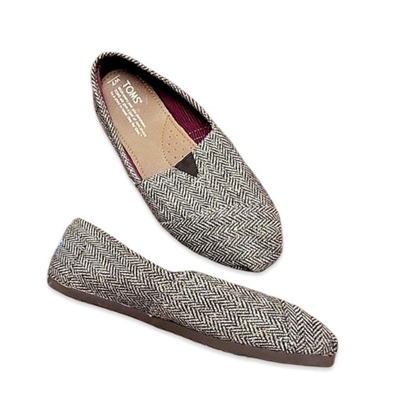 Toms Classic Alpargata Slip On Shoes Brown & Metallic Herringbone Flats Size 7 - Picture 1 of 11